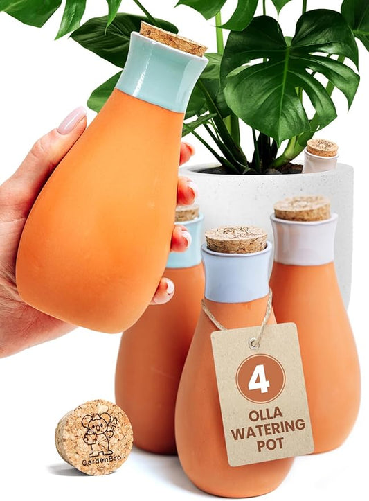 4 Pcs Ollas Terracotta Watering Pots Large - 14 Oz Self Watering Planter Insert Olla Watering System for 1-Week Easy to Refill - Clay Plant Watering Globes for Outdoor & Indoor Plants [4, Multicolor] GARDENBRO