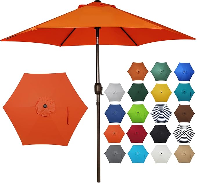 Blissun 7.5 ft Patio Umbrella, Yard Umbrella, Outdoor Market Umbrella with Push Button Tilt Crank, Orange Blissun