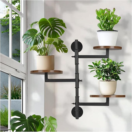 Wooden Rotatable Window Sill Plant Stand, 3 Tier Wall Plant Holder, 180 Degree Rotating Plant Rack, Mid-Century Wooden Style Plant Stand for Indoor and Outdoor Decoration (black) YENGOTH