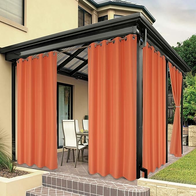 BONZER Outdoor Curtains for Patio Water Resistant Heavy Privacy Light Filtering Grommet Outside Curtains for Porch, Pergola, Gazebo, 1 Panel, 84W x 95L inch, Mecca Orange Bonzer
