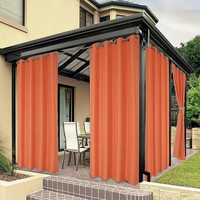 BONZER Waterproof Outdoor Curtains for Patio Porch Pergola Cabana Light Filtering Privacy Grommet Indoor Curtain Panels for Bedroom Living Room, 1 Panel, 54W x 108L inch, Mecca Orange Bonzer