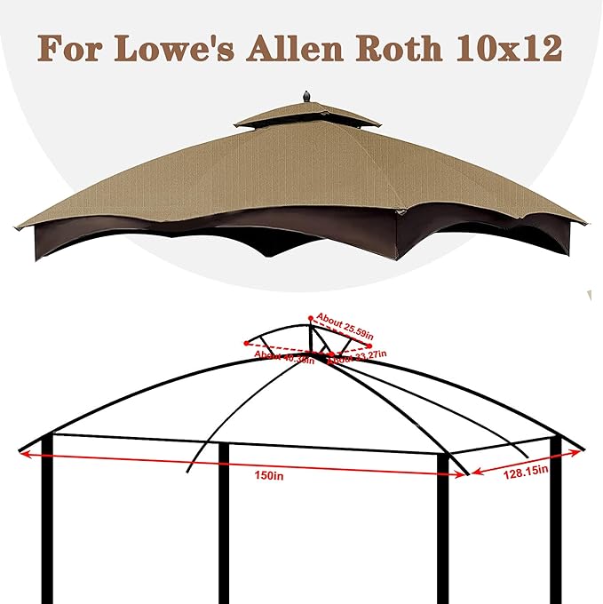 SCOCANOPY Khaki Ripstop Replacement Top for Lowe's Allen Roth 10X12 Gazebo Model #GF-12S004B-1/ GF-12S004BTO SCOCANOPY