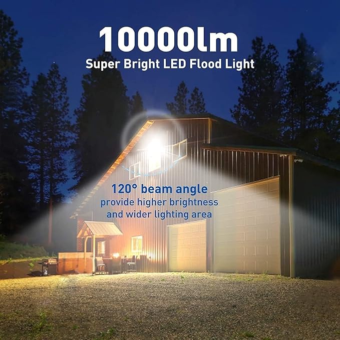 4Pack LED Flood Light Outdoor,150W LED Work Light 15500lm with 6FT US Plug,IP66 Waterproof Exterior Security Lights,6000K Daylight White Outside Floodlights Slim Design for Playground Yard garageangle