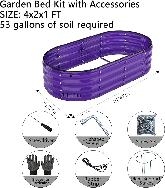 Raised Garden Bed, 4x2x1ft Raised Beds for Gardening Outdoor for Vegetables Flowers Ground Planter Box，Galvanized Raised Garden Beds ZFHgarden