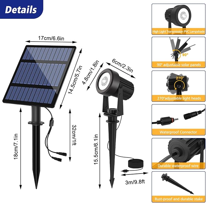 T-SUNUS RGB Solar Spot Lights Christmas Outdoor 6-in-1, Color Changing Landscape Spotlights Pond Lighting Waterproof IP65 9.8ft Cable for Tree Patio Pathway Yard Garden Wall Flag Halloween Holiday T-SUNUSLighting