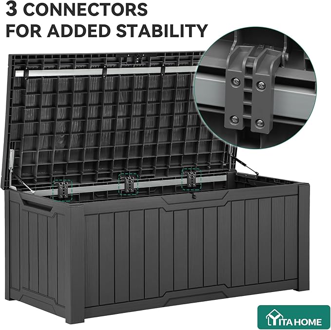 YITAHOME 120 Gallon Outdoor Storage Deck Box, Large Resin Patio Storage for Outdoor Pillows, Garden Tools and Pool Supplies, Waterproof, Lockable, (Dark Grey) YITAHOME
