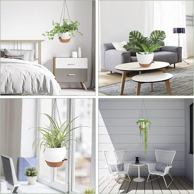 Hanging Planters for Indoor Outdoor Plants, 2 Pack Self Watering Hanging Pot with Drainage Holes & Removable Tray (White, 10'') Vanslogreen