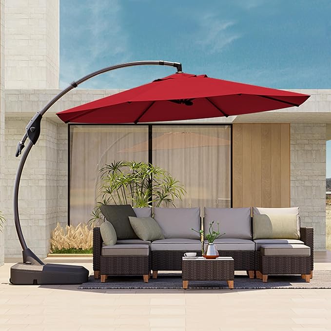 Grand patio 12FT Outdoor Cantilever Umbrella Large Round Aluminum Offset Umbrella with Base for Garden Deck Patio (Red, 12 FT) GrandPatio