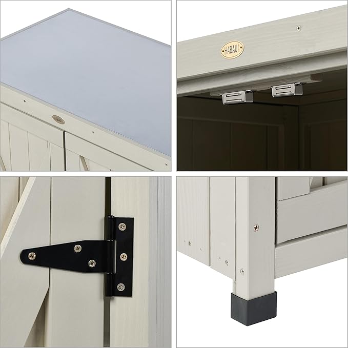 HABAU Outdoor Storage Cabinets Weatherproof for Patio, Garden Work Bench with Shelves & Metal Tabletop, Wooden Potting Table Workstation HABAU