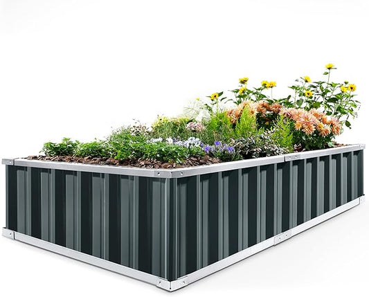 KING BIRD Raised Garden Bed 68"x 36"x 12" Galvanized Steel Metal Outdoor Garden Planter Box Kit with 2 Pairs of Gloves (Dark Grey) KINGBIRD