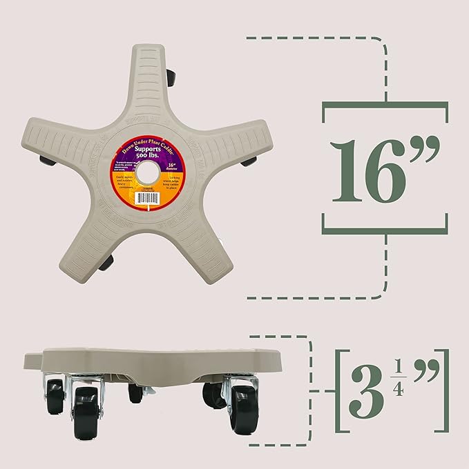 Bosmere 16" Plant Caddie - Heavy-Duty Rolling Plant Stand with Locking Wheels, 500 lb Capacity – Durable Plant Caddy for Indoor/Outdoor Use, Light Gray Bosmere