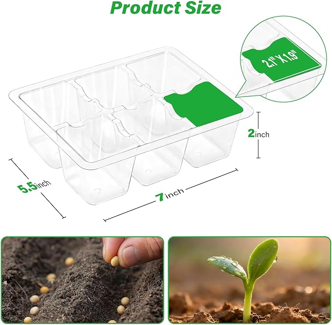 Bonviee 10 Packs Seed Starter Tray with Drainage Holes, Reusable & Durable, Clear for Root Monitoring, Easy to Repotted Without Root Damage, 6 Cells per Tray BonvieeDirect