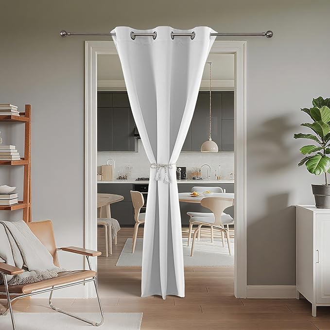 Joydeco Blackout Door Curtain for Doorway Privacy 96 Inches Long, Grommet Closet Curtain for Open Closet, Room Divider for Bedroom Living Room (Pure White 52Wx96L, 1 Panel) JOYDECO