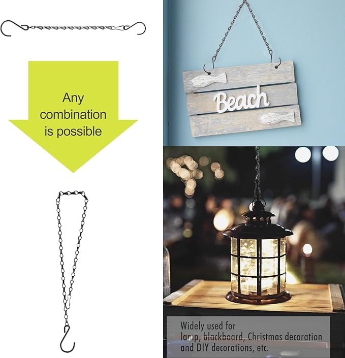 RIFNY 20 Inch Chain for Hanging Plants, Black Small Plant Chains for Hanging Baskets Kits with Hooks for Bird Feeders Planters Billboards Lanterns Wind Chimes Ornaments Outdoor Indoor Use (10 PCS) RIFNY