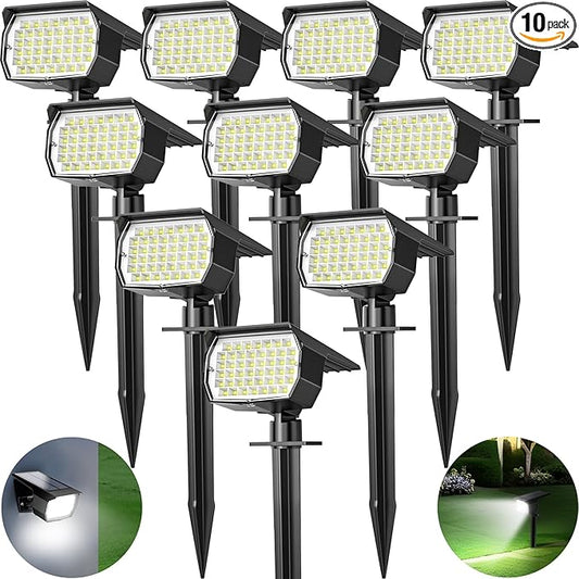 Solar Spot Lights Outdoor 10 Pack, [46 LED/3 Modes] Solar Landscape Spotlights Waterproof, 2-in-1 Auto On/Off Solar Powered Lights for Outside Yard Garden Wall Pathway(Cool White) TadyrealSolarLights