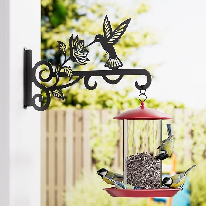2-Pack Aesthetic Plant Hangers Outdoor – 10 Inch Metal Hanging Plant Bracket with Beautiful Hummingbird Pattern – Anti Rust Plant Hooks for Hanging Plants, Bird Feeder, Windchime, Lantern Rootora