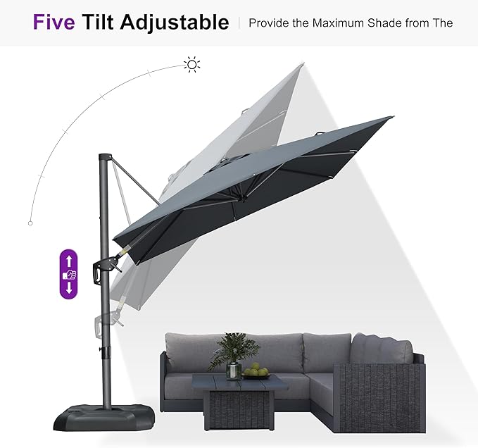 PURPLE LEAF 8 Feet Patio Umbrella Outdoor Cantilever Square Umbrella Aluminum Offset Umbrella with 360-degree Rotation for Garden Deck Pool Patio, Grey PURPLELEAF