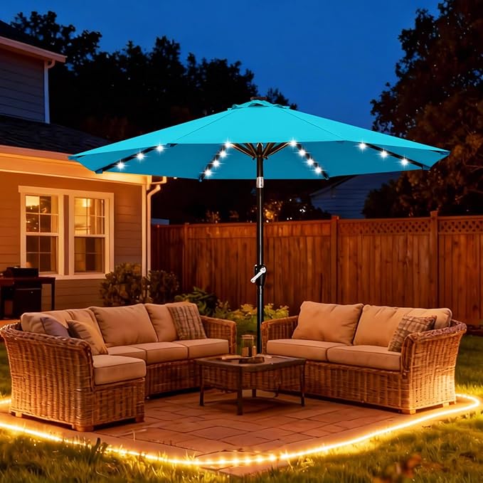 ABCCANOPY Durable Solar Led Patio Umbrellas with 32LED Lights 11FT (Turquoise) ABCCANOPY