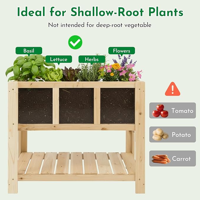 Raised Garden Bed with Transparent Acrylic Side Panels, Elevated Wooden Planter Box with Shelf for Vegetables, Herbs & Flowers,Outdoor Raised Garden Planter for Patio, Balcony & Backyard Ketive