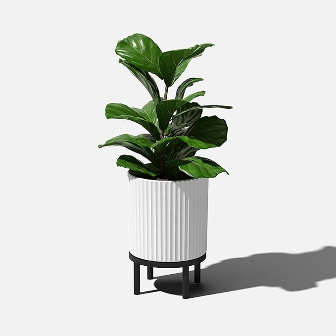 Veradek Demi Series Round Planter w/ Stand for Porch/Patio | Durable Plastic-Concrete & Wooden Stand | Modern Décor for Tall Plants, Flowers VeradekOutdoor