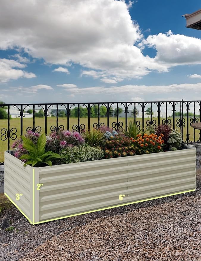 CABIHOME 2 Pcs 6x3x2 Ft Galvanized Raised Garden Bed, Deep Root Planter Box for Vegetables, Flowers, Herbs- Large Metal Raised Garden Bed Kit for Outdoor Use, Beige CABIHOME