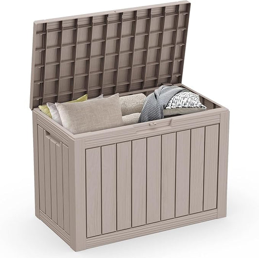 ROJIK Outdoor Storage Housing Deck Box - Waterproof Patio Furniture, Garden Tools, Cushions, Pool Accessories Storage Bench with Lockable Lid and Side Handles (Grey, 45 Gal) ROJIK