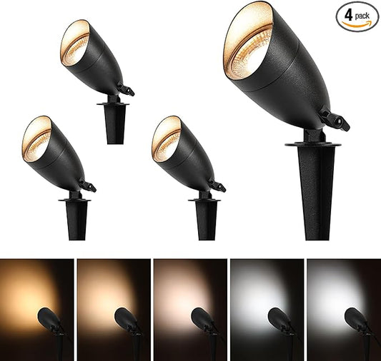 LUTEC 5CCT 12V Low Voltage Landscape Lighting Die-cast Aluminum Spot Lights with Connectors, IP65 Outdoor Landscape Spotlights, 7W 650LM for Tree Garden, 4 Pack (No Transformer Kits) LUTEC