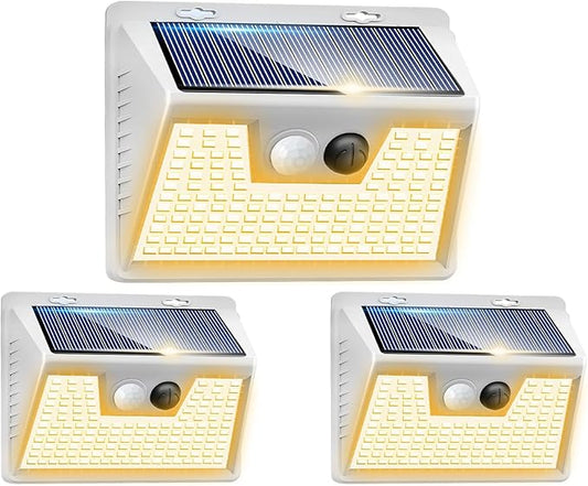 Peasur Solar Lights Outdoor Motion Sensor Waterproof, 3Pack 140LED White Solar Powered Fence Lights, 3 Modes Security Wall Lights for Garden Yard Outside Warm Peasur