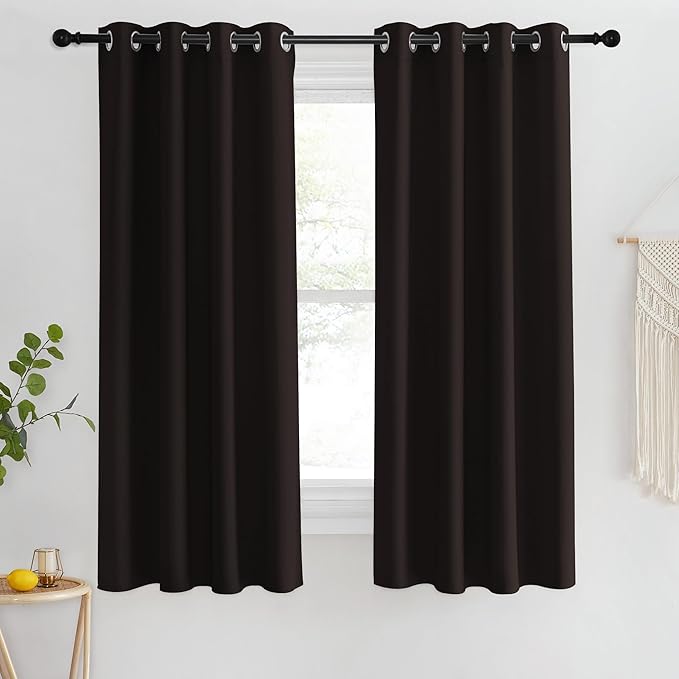 NICETOWN Blackout Short Curtain 63 inches Long for Windows, Thermal Insulated Curtain Grommet Room Darkening Window Treatment for Bedroom/Living Room, 1 Panel, W46 x L63, Toffee Brown NICETOWN