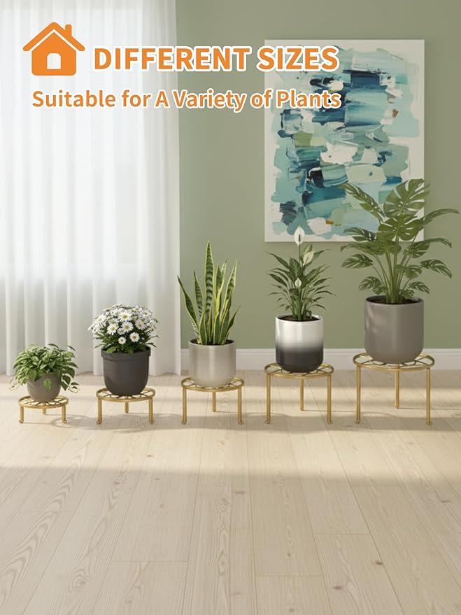 5 Pack Metal Plant Stands 5-Pack Round Supports Display Rack Tiered Plant Stand Shelf For Indoor Outdoor Multiple Plants Decoration Rack Shelf for Home Rootora