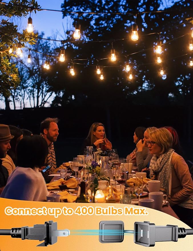 Svater Outdoor String Lights 200 FT, E26 Socket, 64pc S14 Shatterpoof Bulbs, 1 Watt Dimmable 2700K Warm White, IP65 Waterproof Commercial Grade Patio Light (4 Pack X 50FT) Svater