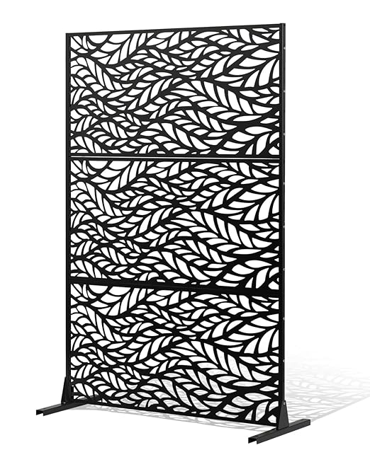 VEVOR Metal Privacy Screen, 47" W x 72" H, Outdoor Privacy Screens & Panels, Freestanding Outdoor Divider with Stand, 3-Panel Decorative Garden Steel Privacy Fence for Balcony Patio Indoor Room Black VEVOR
