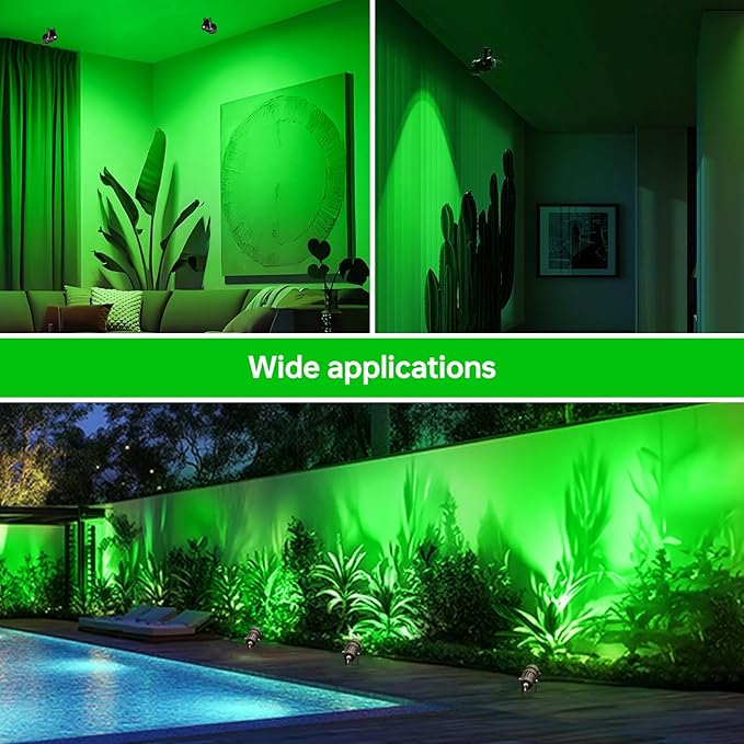 Green Outdoor LED Spot Lights for Yard & Garden – 12W Landscape Lighting, Christmas & Holiday Decor, Adjustable Beam,4Pack Qeeanmo