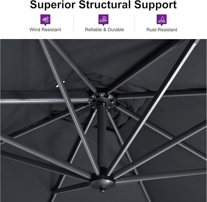 PURPLE LEAF 11 Feet Patio Umbrella with Base Outdoor Cantilever Round Umbrella Aluminum Offset Umbrella with 360-degree Rotation for Garden Deck Pool Patio, Grey PURPLELEAF