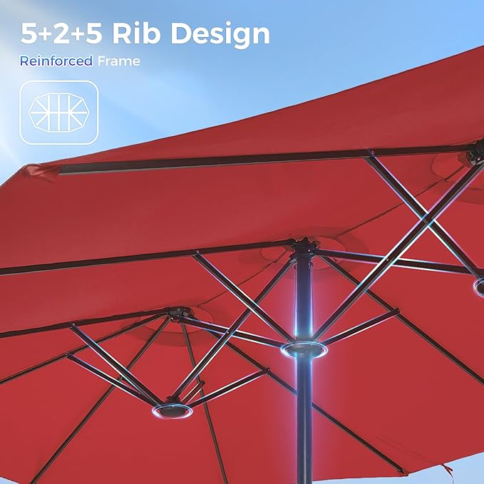 SUPERJARE 13FT Outdoor Umbrella for Patio, Double sided Pool Umbrellas with Fade Resistant Canopy, Large Table Umbrella for Deck, Market, Backyard - Burgundy SUPERJARE