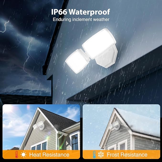 Onforu 3200LM Flood Lights Outdoor, 32W 6500K LED Security Light Manual Switch Controlled, IP66 Waterproof Outdoor Lights, Wall Mount Exterior Flood Light with 2 Adjustable Heads Floodlights Outside Onforu