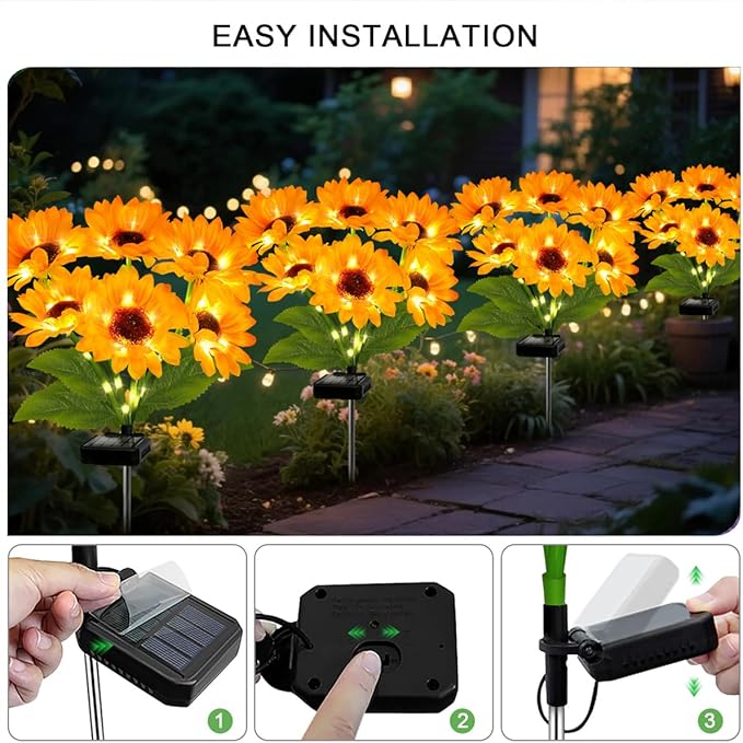 Solar Sunflower Lights 4 Pack with 24 Sunflower Solar Lights Outdoor Garden Decor Birthday Gift for Mom Women Grandma,Waterproof Solar Flower Garden Stake Lights for Yard Landscape Patio Lawn Pathway YJFWAL