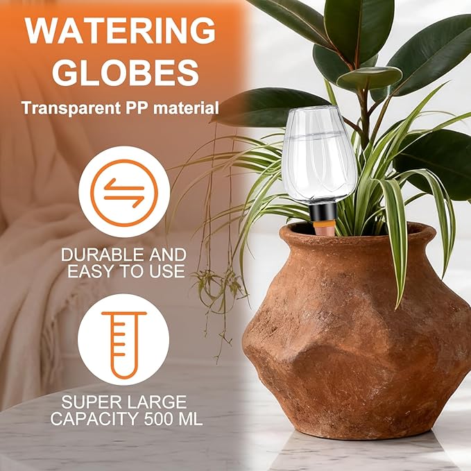 8 Pcs Plant Watering Globes Self Watering Planter Insert Plants Top Fill Water Device Plastic Water Bulbs Slow Release Terracotta for Plants, Clear Rootora
