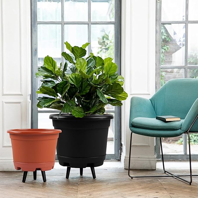 Outdoor Flower Pots 5 Packs 13 inch pots for Plants Modern Decorative Garden Pot with Saucer, Lightweight Large Resin Planters for Indoor Plants,Decorative Resin Plant pots KPUVX