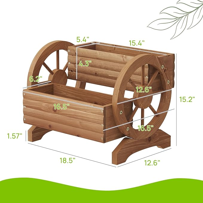 Wooden Wagon Planter Outdoor Flower Cart with Wheels Garden Planter, Decor Planter for Patio Balcony Decoration Succulent Flower Pot for Indoor Backyard Balcon Yard Decor planters (Brown) Dawnyard