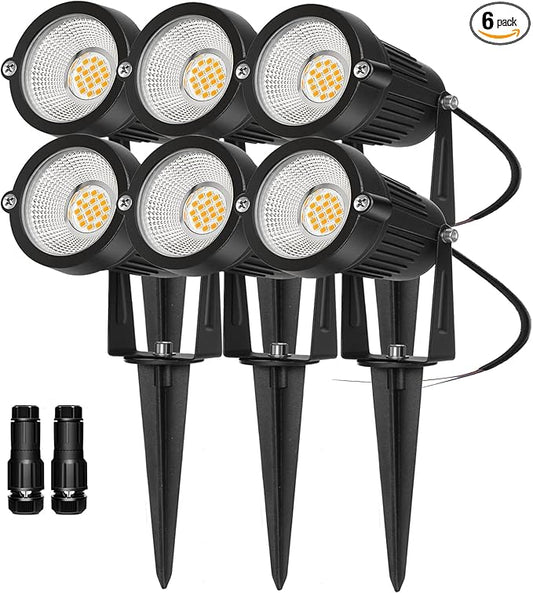 Low Voltage Landscape Lights Outdoor: 7W 700LM LED Landscape Lighting with Connectors for Tree Garden Yard Pathway | 12V 24V Warm White 2700K Spotlights | IP65 Waterproof | 6 Pack REEGOLD