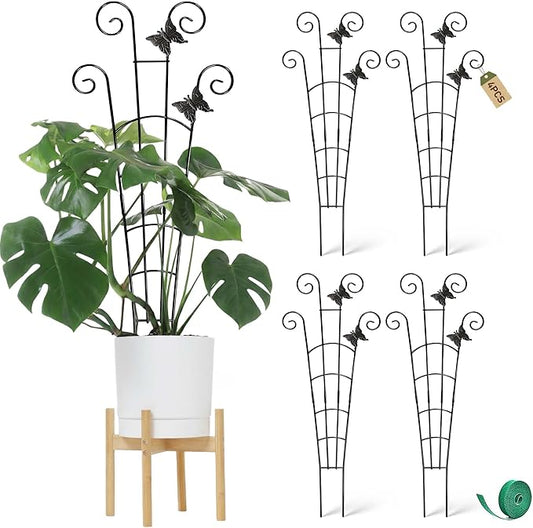 COOMIN 30'' Monstera Plant Support Outdoor, Metal Expandable Plant Supports for Indoor Plants, 4P Garden Trellis for Climbing Plants Indoor - Ivy, Pothos, Philodendron, Hoya COOMIN
