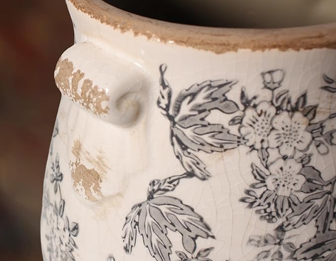 Rustic Farmhouse Ceramic Flower Pots, Vintage Antique Planters & Vase with Drainage Hole for Indoor/Outdoor, Handmade Crackle Glaze Terracotta Pottery Decor for Home Kitchen Office, Gardening Gifts XiaanJiaju