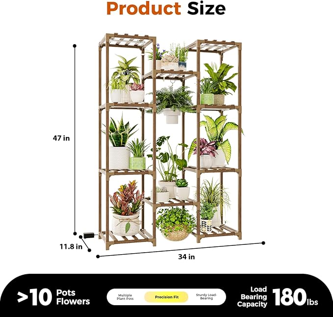 Bamworld Plant Stand with Grow Light Plant Shelf for Mutiple Pots Large Plant Holder for Living Room Patio Boho Home Decor for Gardening Warm Light Bamworld
