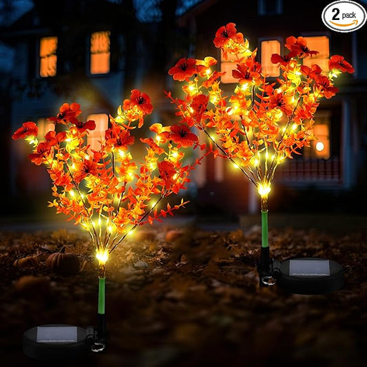 2 Pack Solar Stake Lights Outdoor Decor Waterproof Mums Artificial Flowers Solar Lights for Outdoor Garden Yard Pathway Decor (Orange,Violet) Glooglitter