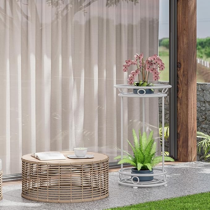 Plant Stand Indoor Outdoor - Metal Planter Holder Shelf Tall Tiered Flower Pot Display Organizer Rack for Garden, Patio, Living Room, Bathroom, Office (White) YIUKEA