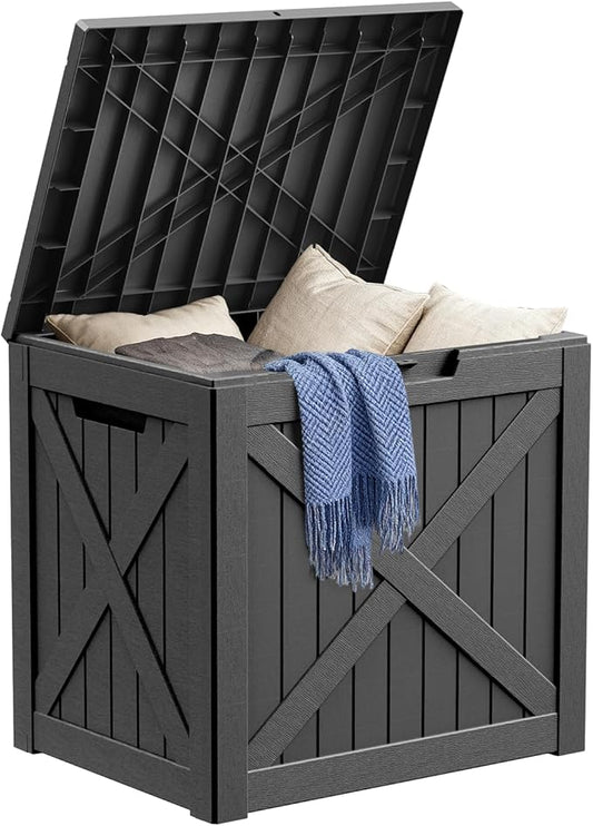 DRATO 32 Gallon Deck Box X pattern, Outdoor Storage Box for Patio Cushion, Garden Tools,Waterproof Patio Storage box, Lockable（Black，32 Gallon） DRATOprovidesawarmandcozy