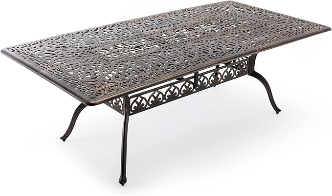 Outdoor Patio Dining Table - All-Weather Cast Aluminum 87" x 28.5“ Patio Rectangular Table with 2" Umbrella Hole for Balcony Lawn Garden Backyard Attliahome