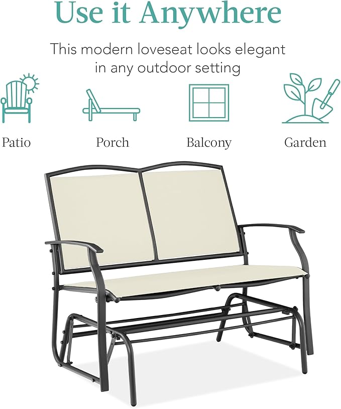 Best Choice Products 2-Person Outdoor Patio Swing Glider Steel Bench Loveseat Rocker for Deck, Porch w/Textilene Fabric, Steel Frame - Ivory/Gray BestChoiceProducts