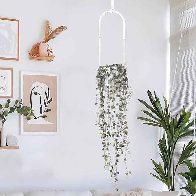 Boho Hanging Planter for Indoor Outdoor Plants Modern Wall and Ceiling Hanging Plant Basket Holder Hanger for Vines Succulents Ferns Room Decor(White) ABETREE